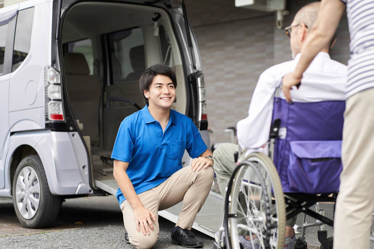 elderly in a long term care taxi
